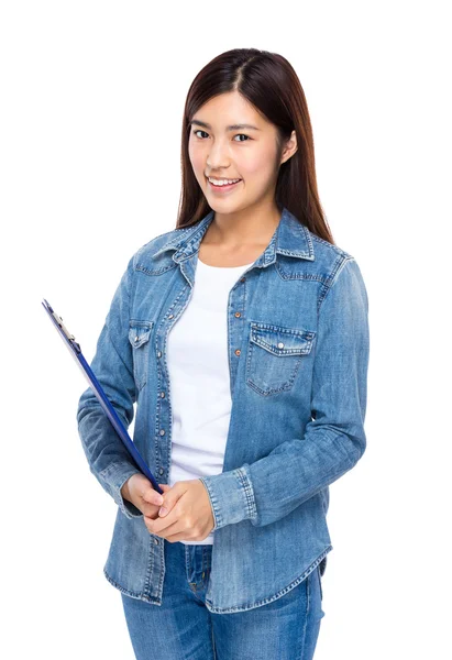 Asian woman hold clipboard — Stock Photo, Image