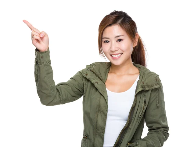Jonge vrouw met vinger wijzen — Stockfoto