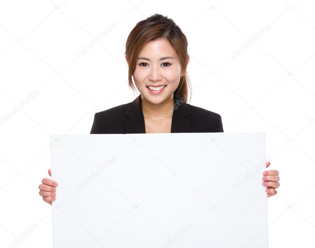 Businesswoman hold white placard