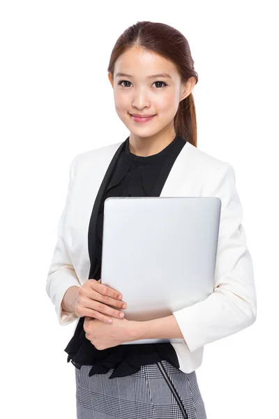 Businesswoman hold notebook computer — Stock Photo, Image