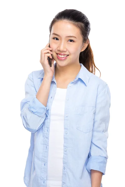 Woman talk to mobile phone — Stock Photo, Image