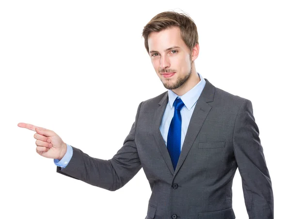 European businessman with finger point aside — Stock Photo, Image