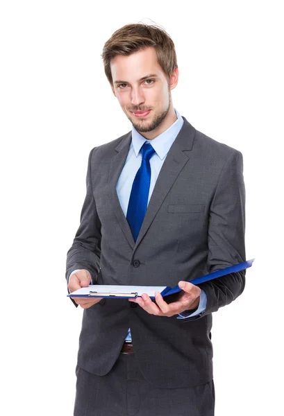 Caucasian businessman hold with clipboard Stock Picture