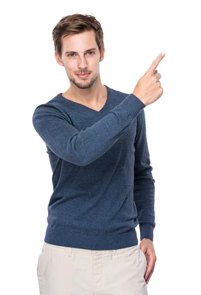 Caucasian man with finger up — Stock Photo, Image