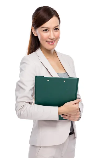 Asian young businesswoman with clipboard — Stock Photo, Image