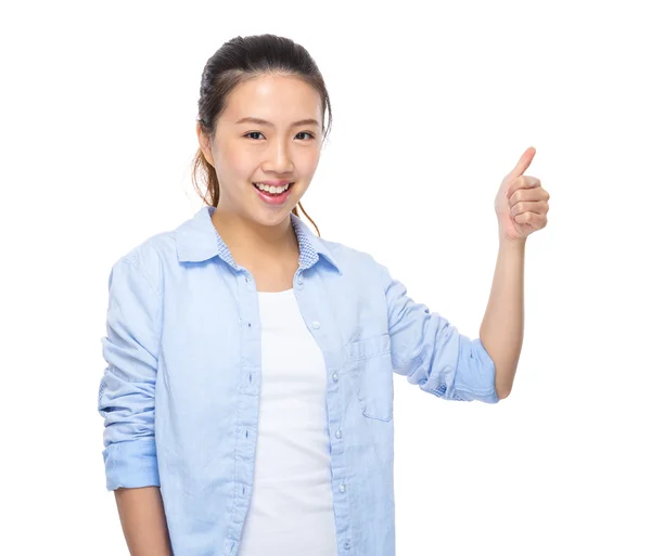 Asijské mladá žena s palcem nahoru — Stock fotografie