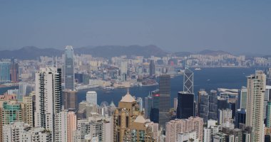 Victoria Peak, Hong Kong - 05 Şubat 2021: Hong Kong silueti