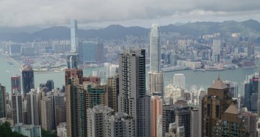Victoria Peak, Hong Kong - 30 Mayıs 2021: Hong Kong şehir silueti