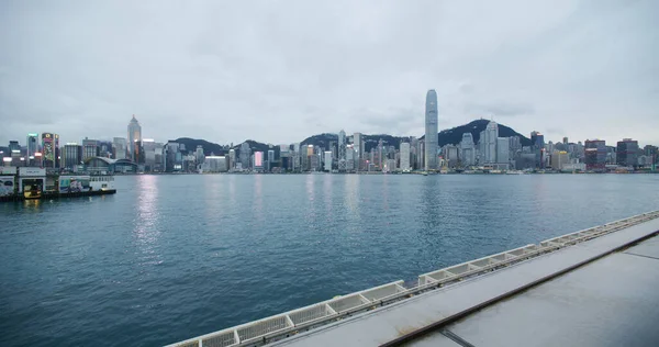 Victoria Kikötő Hongkong 2021 Február Hong Kong Város Este — Stock Fotó