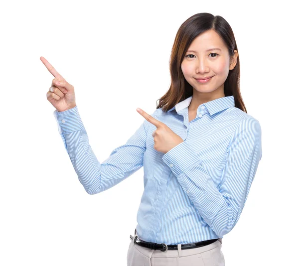 Businesswoman with two finger point up — Stock Photo, Image
