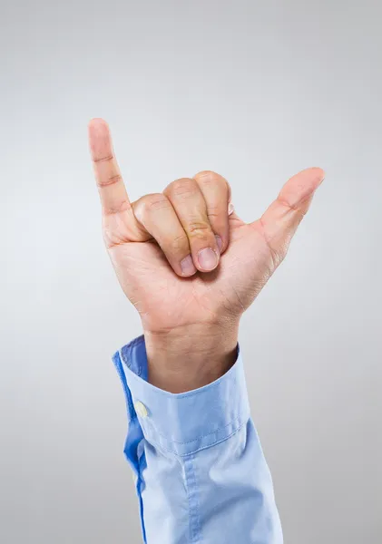 O gesto da mão do empresário mostra o número seis — Fotografia de Stock