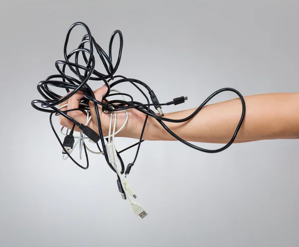 Man hold with group of cable wire — Stock Photo, Image