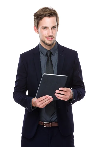 Caucasian businessman use digital tablet — Stock Photo, Image