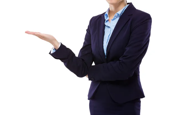 Businesswoman with hand showing blank sign — Stock Photo, Image