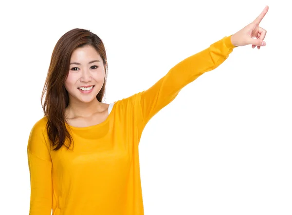 Woman finger point up — Stock Photo, Image