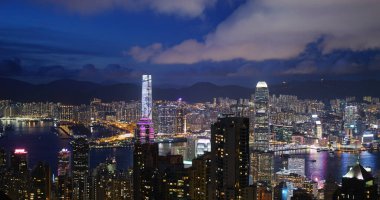 Victoria Peak, Hong Kong - 30 Mayıs 2021 Gece Hong Kong