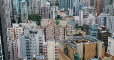 Sheung Wan, Hong Kong - 23 Temmuz 2021: Hong Kong iş bölgesi