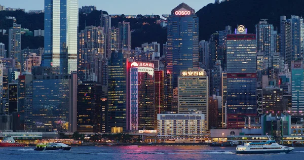 Victoria Harbor Hong Kong August 2021 Hong Kong Erhvervskvarter Natten - Stock-foto