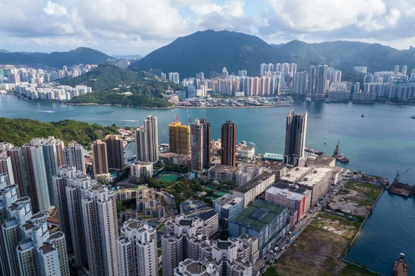 Drony Letět Přes Město Hong Kong — Stock fotografie