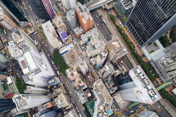 Wan Chai, Hong Kong - 11 January 2021: Top down view of Hong Kong city