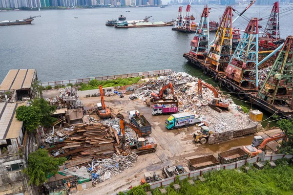 Yau Tong Hongkong Czerwca 2021 Widok Statku Recyklingu Odpadów — Zdjęcie stockowe