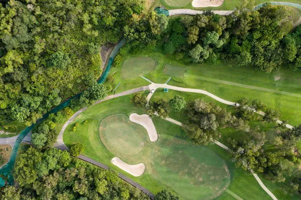 Vista Cima Para Baixo Campo Golfe Verde — Fotografia de Stock