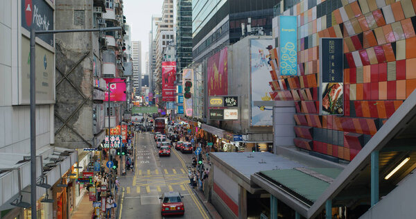 Mong Kok, Hong Kong - 27 May 2021: Pedestrian walkway in Hong Kong