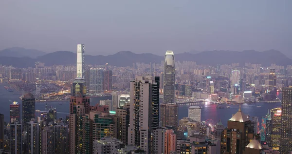 Victoria Peak Χονγκ Κονγκ Φεβρουαρίου 2021 Ορίζοντας Της Πόλης Του — Φωτογραφία Αρχείου