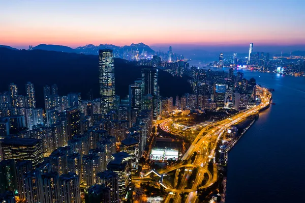 Pohled Shora Dolů Noc Hong Kongu — Stock fotografie