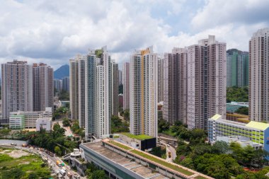 Yau Tong, Hong Kong - 17 Haziran 2021: Hong Kong şehrinin en iyi manzarası