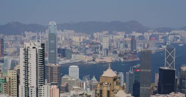 Victoria Peak, Hong Kong - 05 Şubat 2021: Hong Kong şehir silueti