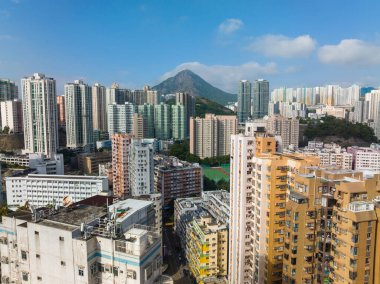 Kwun Tong, Hong Kong - 21 Kasım 2021: Hong Kong şehrinin en iyi manzarası