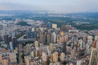 Yuen Long, Hong Kong - 18 Ekim 2021: Hong Kong şehrinin en iyi manzarası