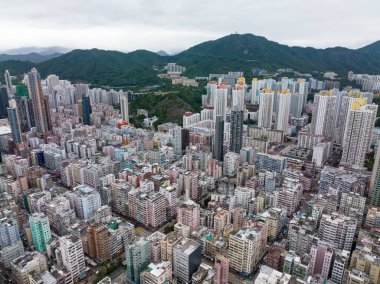 Sham Shui Po, Hong Kong - 22 Kasım 2021: Hong Kong şehrinin en iyi manzarası
