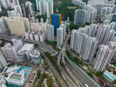Chai Wan, Hong Kong - 22 Kasım 2021: Hong Kong şehrinin en iyi manzarası