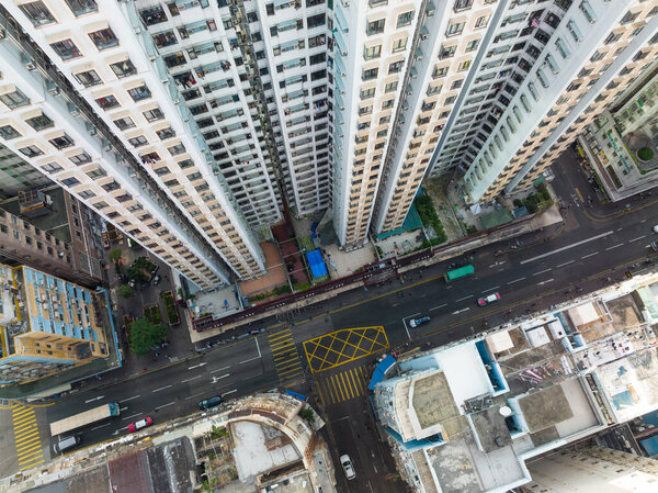 Kwun Tong, Hong Kong - 21 November 2021: Top view of Hong Kong city