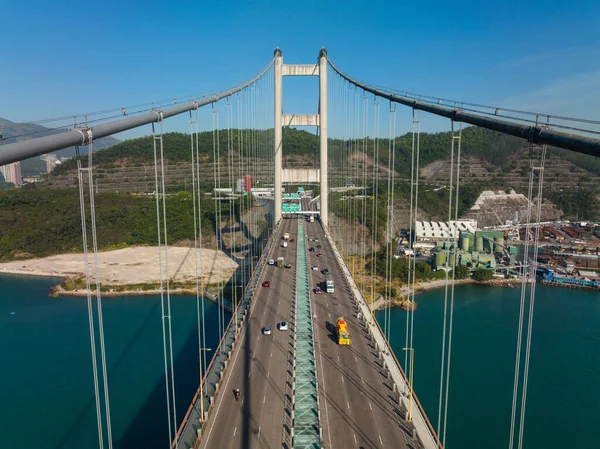 Drohne Fliegt Über Tsing Brücke — Stockfoto