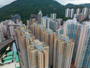 Sai Wan Ho, Hong Kong - 22 Kasım 2021: Hong Kong şehrinin en iyi manzarası