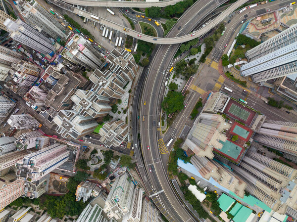 Chai Wan, Hong Kong - 22 November 2021: Top down view of Hong Kong city