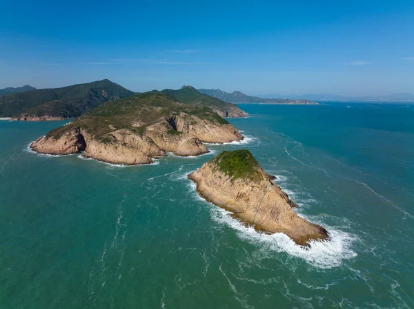 Drone Voar Sobre Mar Ilha Hong Kong — Fotografia de Stock