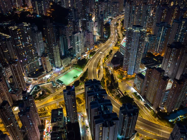 Aerial View Hong Kong City Night — Stock Photo, Image