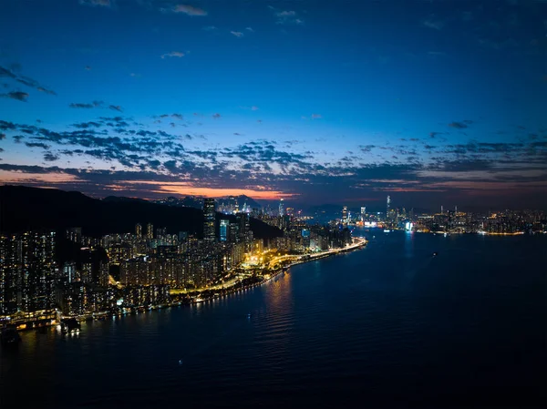 Vista Aerea Della Notte Della Città Hong Kong — Foto Stock