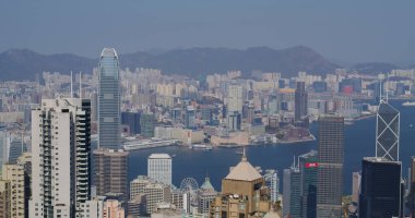 Victoria Peak, Hong Kong - 05 Şubat 2021: Hong Kong şehir silueti