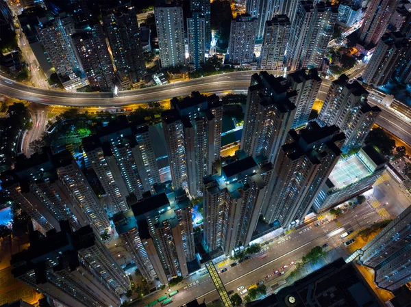 夜の香港シティのトップダウンビュー — ストック写真