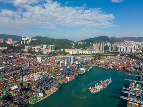Kwai Tsing Hong Kong Diciembre 2021 Drone Vuela Sobre Puerto — Foto de Stock