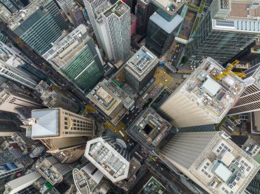 Merkez, Hong Kong - 16 Aralık 2021: Hong Kong şehrinin yukarıdan aşağı manzarası