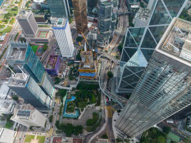 Merkez, Hong Kong - 16 Aralık 2021: Hong Kong şehrinin hava manzarası