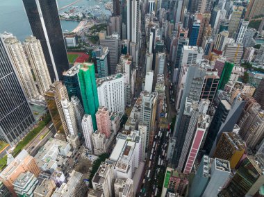 Wan Chai, Hong Kong - 16 Aralık 2021: Hong Kong şehrinin en iyi manzarası