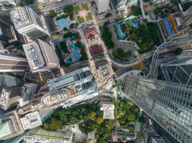 Merkez, Hong Kong - 16 Aralık 2021: Hong Kong şehrinin hava manzarası