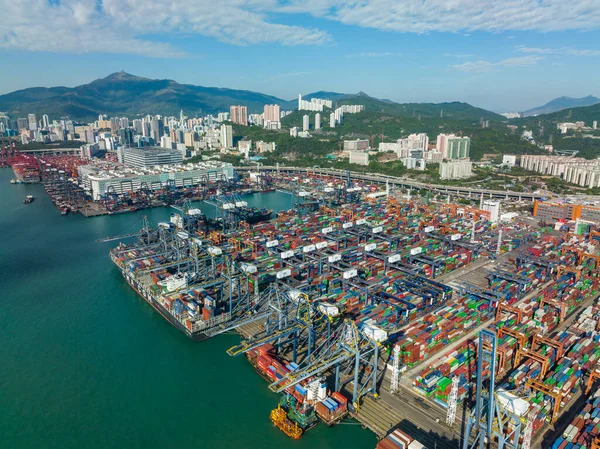 Hongkong 2021 December Felülnézetből Hongkongi Teherterminál Kikötőjére — Stock Fotó